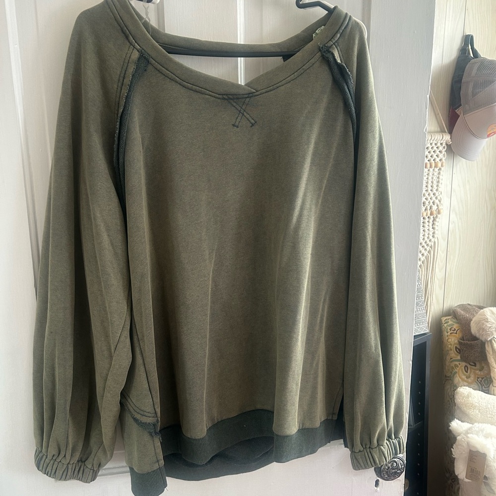 POL Olive Green Sweatshirt with Black Accents